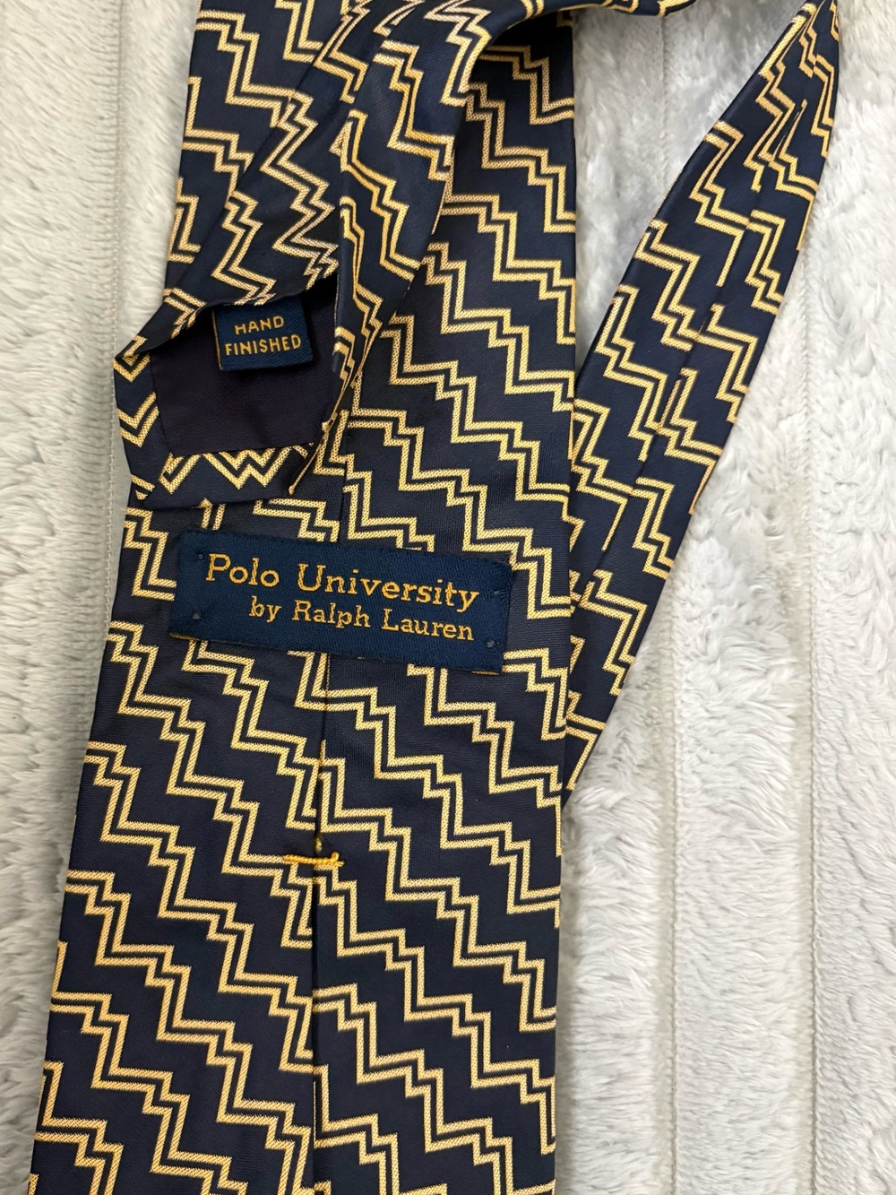 Ralph Lauren Polo University Zigzag Navy and Gold Silk Tie